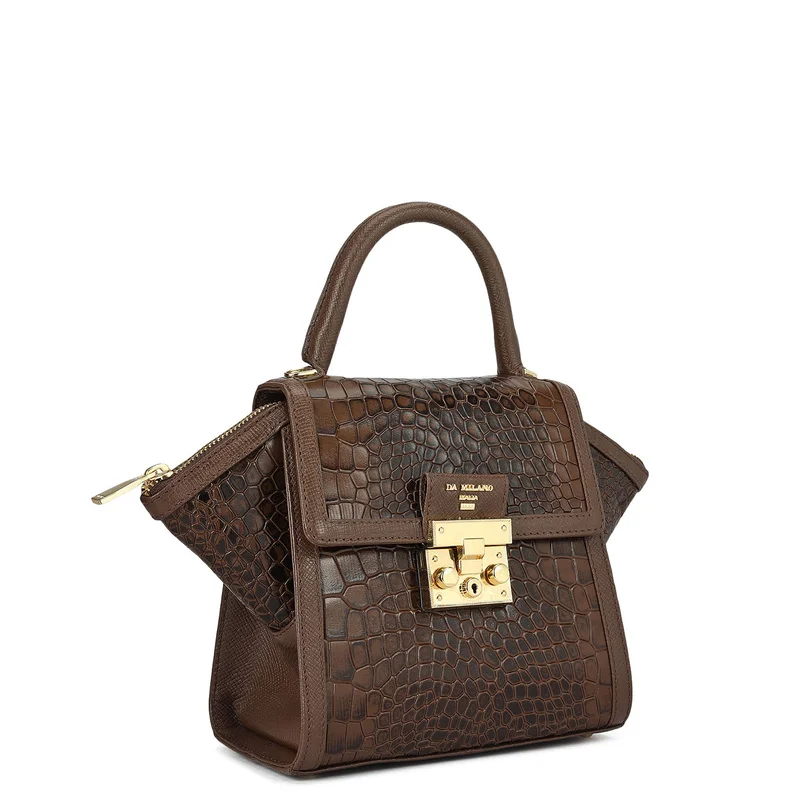 Da Milano Small Croco Leather Satchel - Walnut
